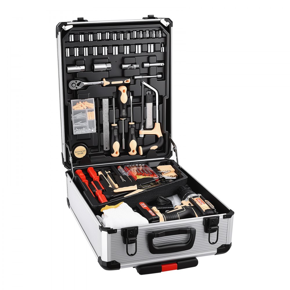 VEVOR 521 Piezas Kit de Herramientas Completo de Uso General para el Hogar, para Arreglos Diarios, Mantenimiento y Bricolaje, con Taladro, Brocas, Destornilladores, Maletín de Transporte con Mango