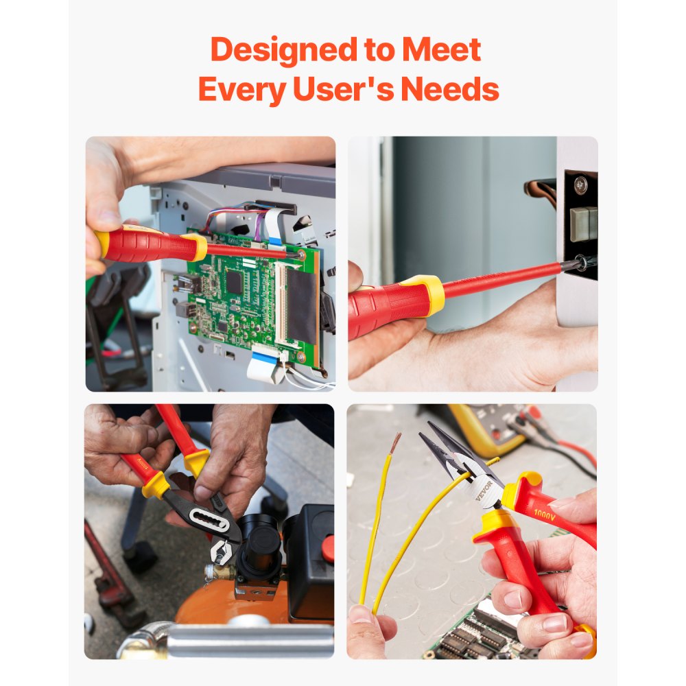 VEVOR Juego de Destornilladores Aislados, 12 PCS Kit de Destornilladores Eléctricos Profesionales con Puntas Ranuradas Phillips Magnéticas, Alicates Aislados y Alicates Diagonales para Electricistas