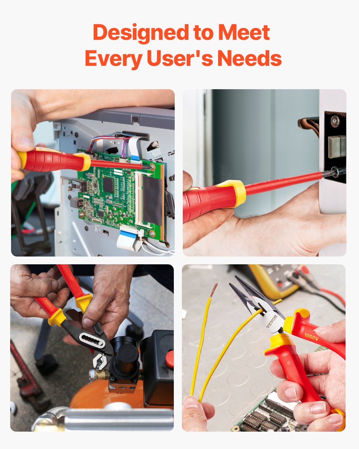 VEVOR Juego de Destornilladores Aislados, 12 PCS Kit de Destornilladores Eléctricos Profesionales con Puntas Ranuradas Phillips Magnéticas, Alicates Aislados y Alicates Diagonales para Electricistas