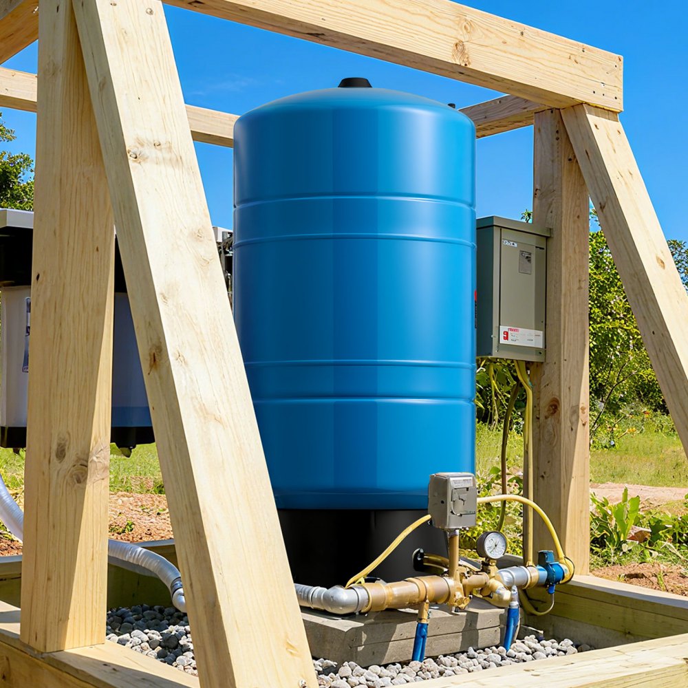 VEVOR Tanque de Presión para Pozos Verticales, 75,7 L, para Bombas de Pozo, Contenedor de Almacenamiento de Agua de Acero al Carbono para Hogares, Escuelas, Granjas y Sistemas de Riego, Azul