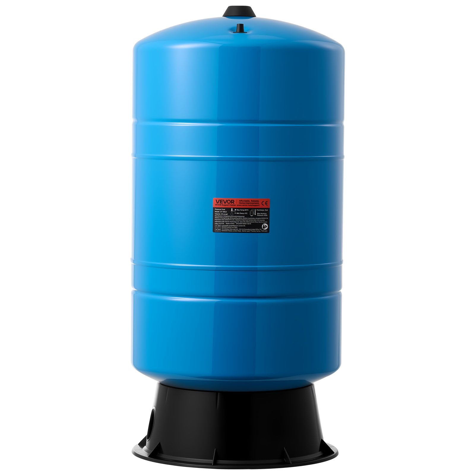VEVOR Tanque de Presión para Pozos Verticales, 75,7 L, para Bombas de Pozo, Contenedor de Almacenamiento de Agua de Acero al Carbono para Hogares, Escuelas, Granjas y Sistemas de Riego, Azul