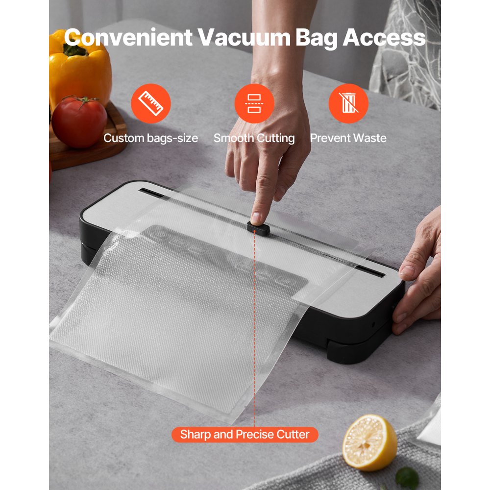 VEVOR 100 W 60 kPa 5 en 1 Máquina Selladora al Vacío de Alimentos Multifuncional 360 x 118 x 50 mm, Sistema Automático de Sellado de Aire con Cortador Incorporado, 10 Bolsas de Vacío, Diseño Compacto