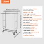 VEVOR Perchero Burro para Ropa con 4 Ruedas de 1 Estante y 2 Barras Longitud Extensible de 128-191 cm Altura de 144-187 cm Perchero de Acero Carga de 272 kg para Almacenaje de Ropas en Dormitorios