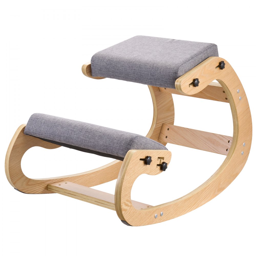 VEVOR Silla Ergonómica de Rodillas con Estructura de Madera, Cojines de Espuma Gruesa Ajustables Grises, Taburete para Rodillas Carga de 120 kg, Relajación de Cuello y Espalda para Hogar, Oficina