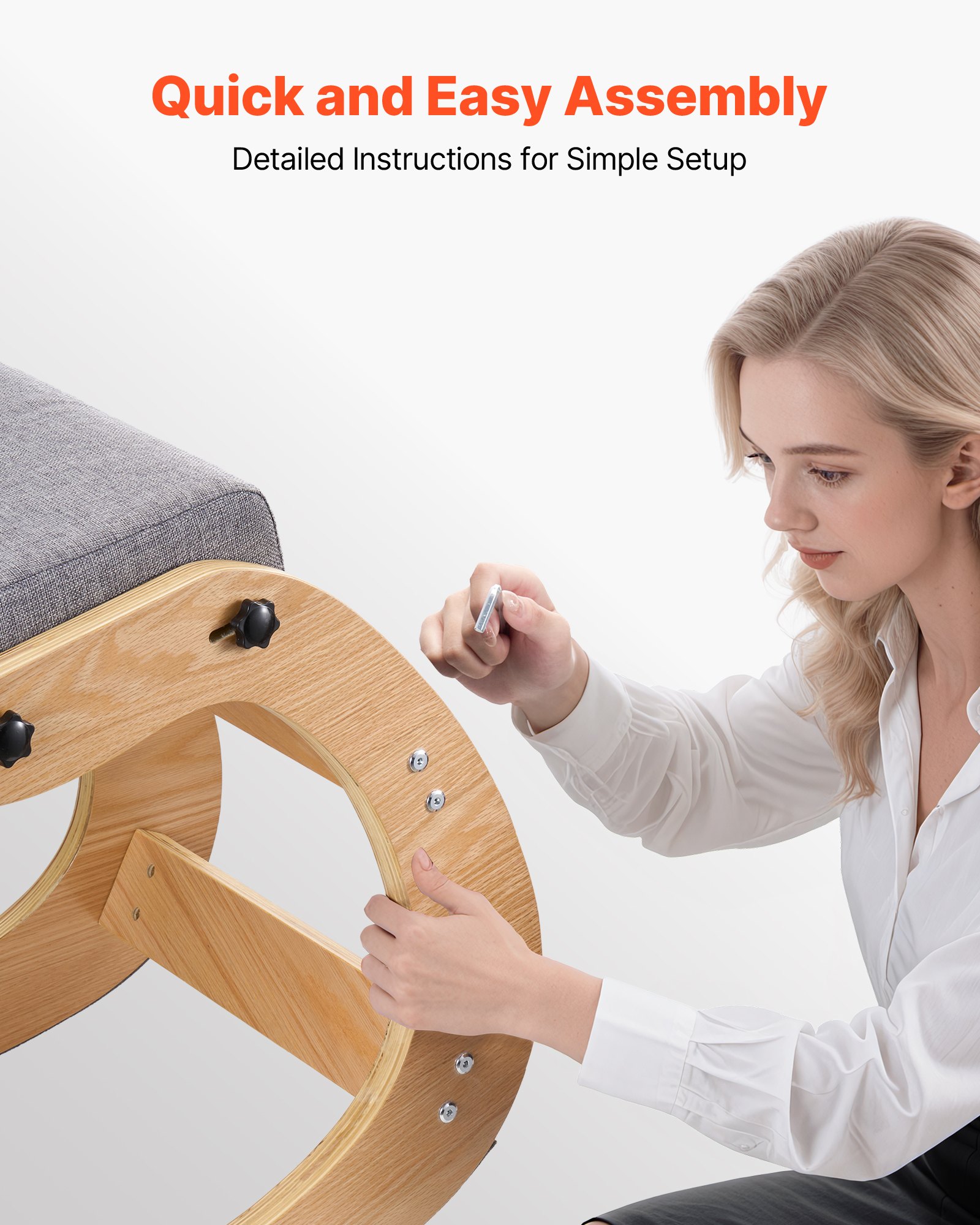 VEVOR Silla Ergonómica de Rodillas con Estructura de Madera, Cojines de Espuma Gruesa Ajustables Grises, Taburete para Rodillas Carga de 120 kg, Relajación de Cuello y Espalda para Hogar, Oficina