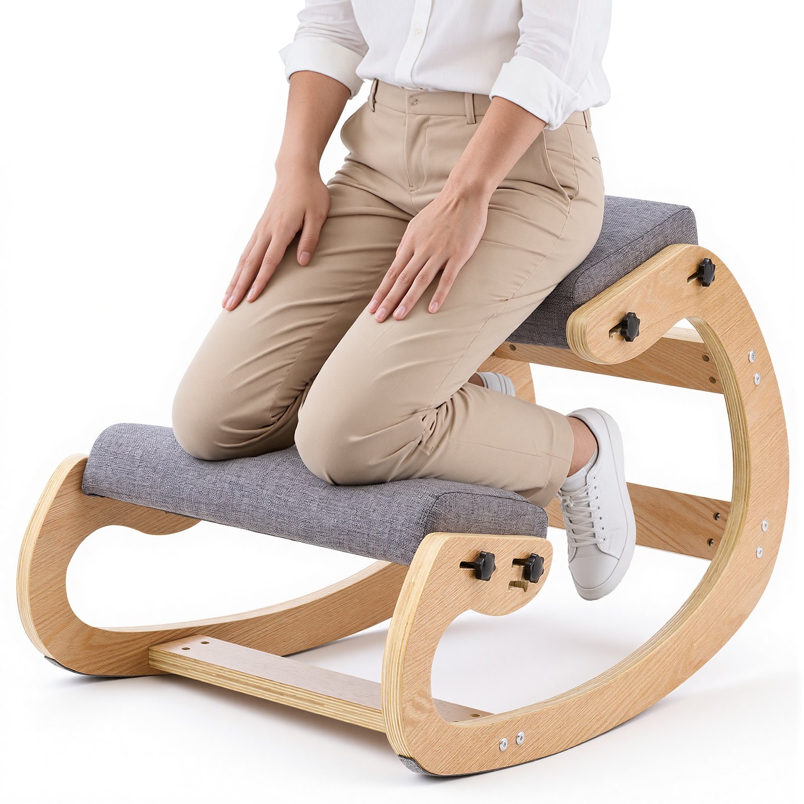 VEVOR Silla Ergonómica de Rodillas con Estructura de Madera, Cojines de Espuma Gruesa Ajustables Grises, Taburete para Rodillas Carga de 120 kg, Relajación de Cuello y Espalda para Hogar, Oficina
