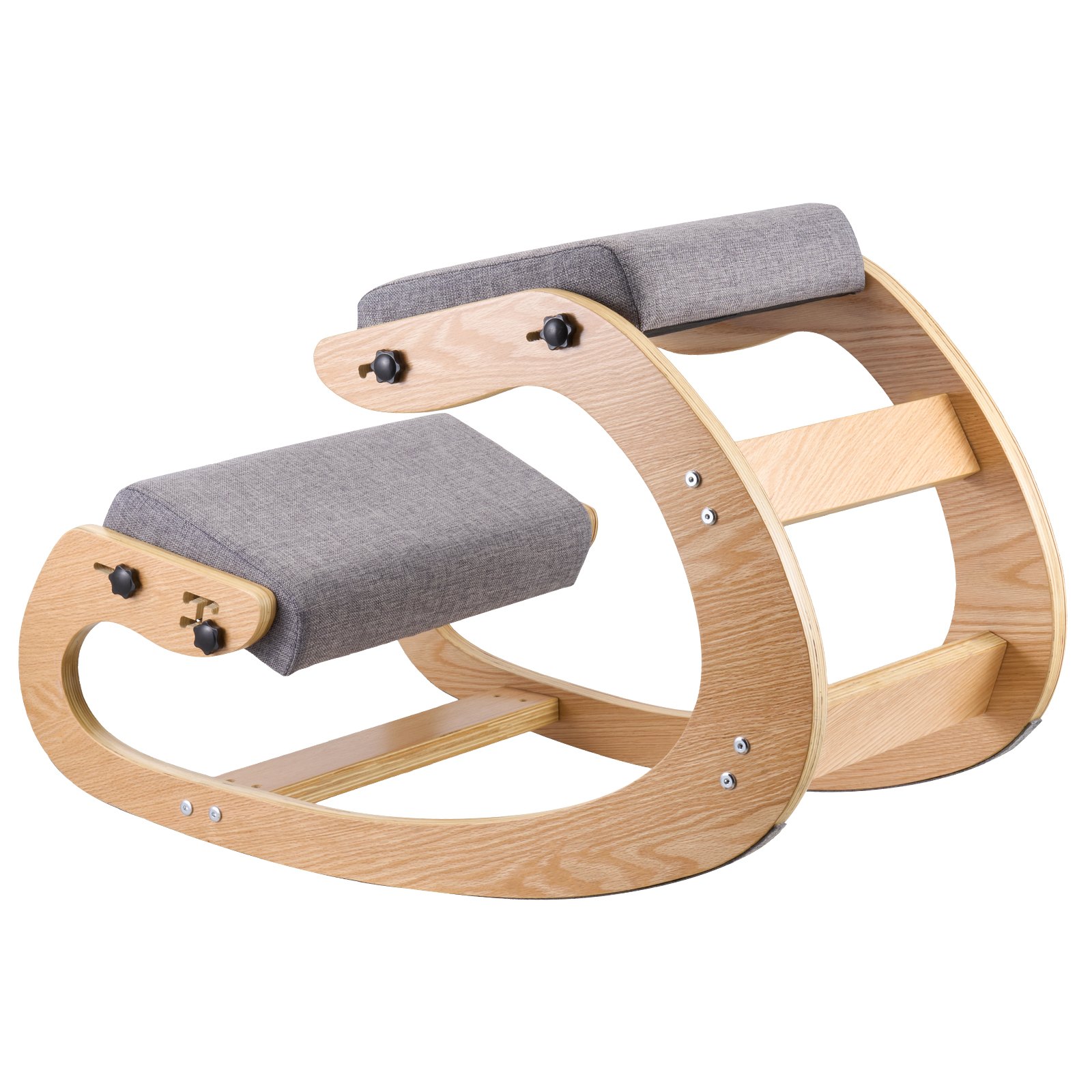 VEVOR Silla Ergonómica de Rodillas con Estructura de Madera, Cojines de Espuma Gruesa Ajustables Grises, Taburete para Rodillas Carga de 120 kg, Relajación de Cuello y Espalda para Hogar, Oficina