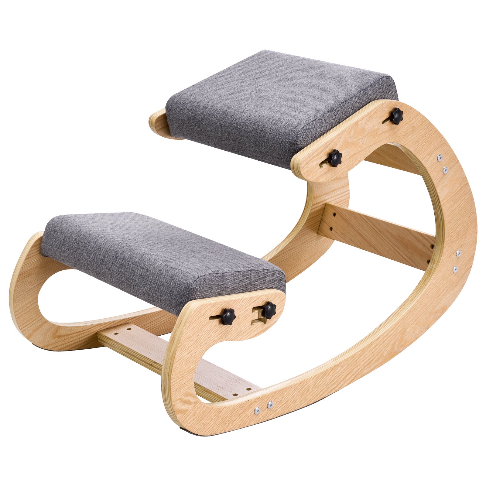 VEVOR Silla Ergonómica de Rodillas con Estructura de Madera, Cojines de Espuma Gruesa Ajustables Grises, Taburete para Rodillas Carga de 120 kg, Relajación de Cuello y Espalda para Hogar, Oficina