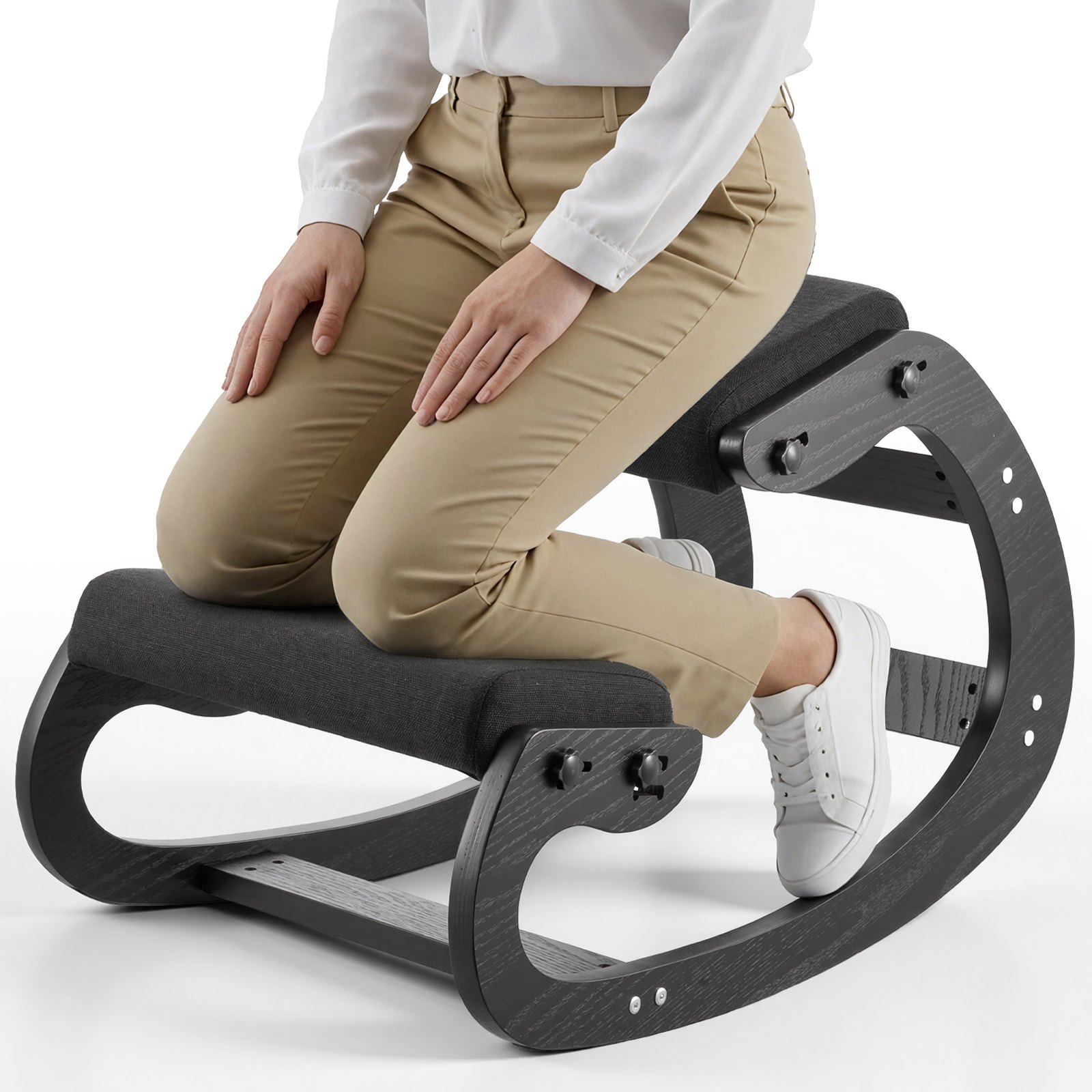 VEVOR Silla Ergonómica de Rodillas con Estructura de Madera, Cojines de Espuma Gruesa Ajustables, Taburete para Rodillas Carga de 120 kg, Relajación de Cuello y Espalda para Hogar, Oficina, Negro