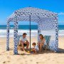 VEVOR Cabaña de Playa 183 x 183 cm, con Toldo Lateral, Protección Solar UPF 50+, con Sacos de Arena y Sombrilla Portátil Grande para Uso al Aire Libre en Familia y con Amigos, Rayas Azul Marino