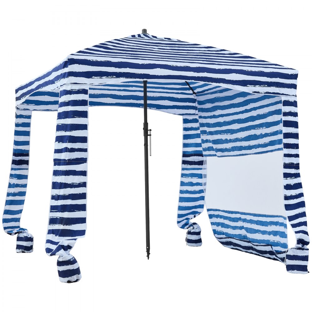 VEVOR Cabaña de Playa con Panel Lateral, Protección Solar UPF 50+, Sacos de Arena, Sombrilla Portátil para Disfrutar en Familia y con Amigos, Rayas Azul Marino y Blanco, 1830 x 1830 x 2290 mm