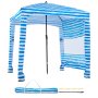 VEVOR Cabaña de Playa con Toldo Lateral, Protección Solar UPF 50+, Incluye Sacos de Arena, Sombrilla Portátil para Disfrutar en Familia o con Amigos, Rayas Azules y Blancas, 1830 x 1830 x 2290 mm