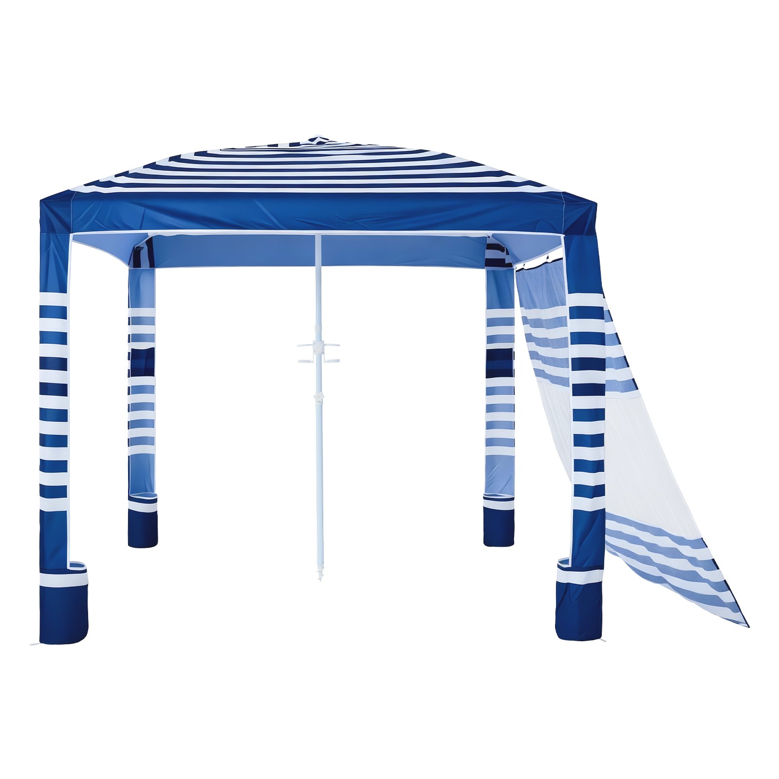 VEVOR Cabaña de Playa con Pared Lateral, Protección Solar UPF 50+, con Sacos de Arena, Toldo Portátil y Ajustable en Altura para Familias, Rayas Azul Marino, 2400 x 2400 x 2400 mm, 4-5 Personas