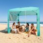 VEVOR Cabaña de Playa 2,4 x 2,4 m con Pared Lateral, Protección Solar UPF 50+, Pabellón con Sacos de Arena, Sombrilla Portátil y Ajustable en Altura para Familiares y Amigos, Verde Claro Liso