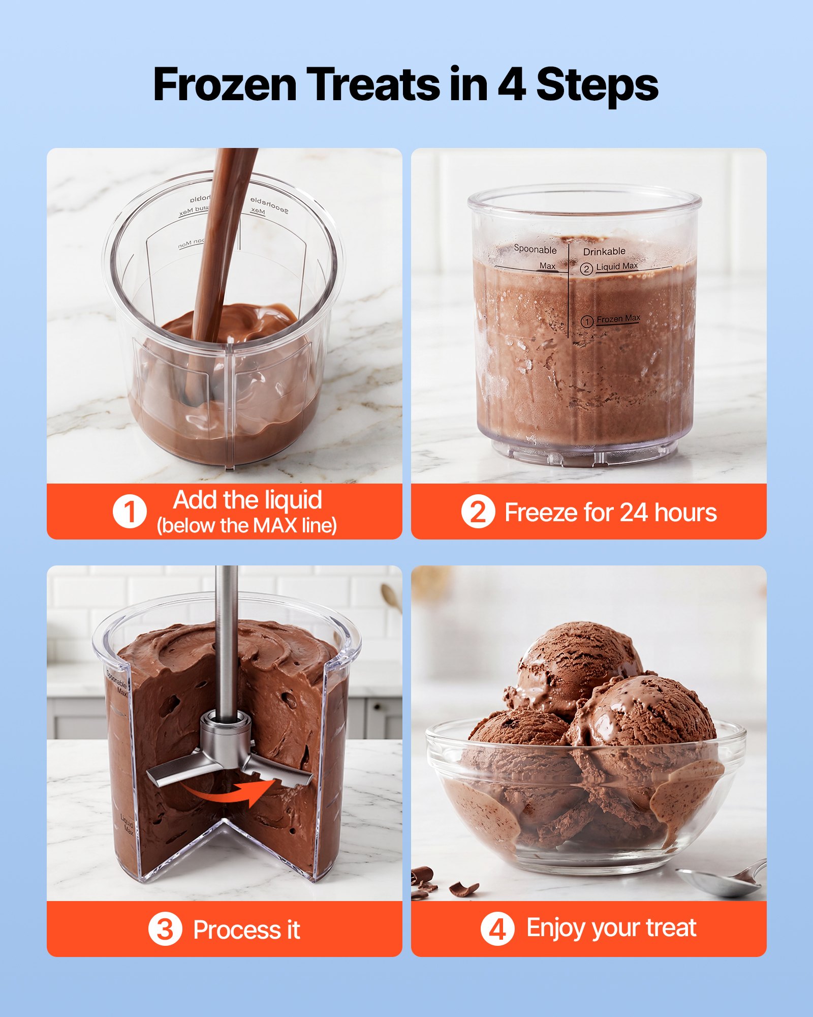 VEVOR Máquina para Hacer Helados 800 W, Heladera Casera con 7 Modos Preestablecidos, 2 Vasos de 0,5 L, Función de Mezcla con Un Solo Toque, para Preparar Gelato, Sorbete, Batido, Yogur Helado
