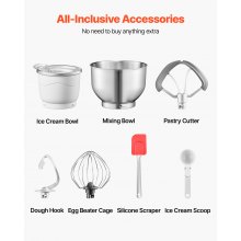 VEVOR Batidora de Pie de Helados 1,7 L, 6 Velocidades, Pantalla Digital LED, Temporizador, Paleta para Mezclar, Gancho para Masa y Protector contra Salpicaduras, Gris, 1400 W, 375 x 212 x 305 mm