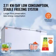 VEVOR Congelador horizontal de 561 L con Tapas de Doble Cierre Divididas Congelador Comercial Independiente y 4 Cestas Extraíbles Temperatura Ajustable de 7 Niveles Luz LED 6 Ruedas