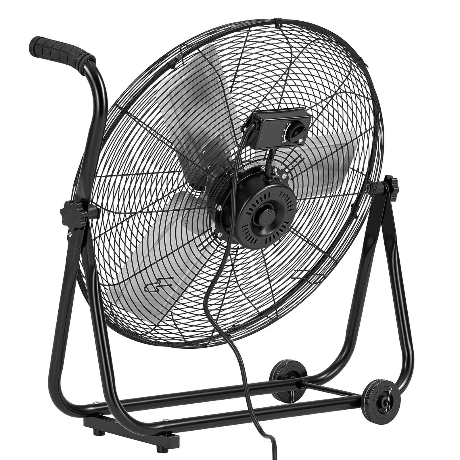 VEVOR Ventilador de Suelo Industrial de 609,6 mm con Inclinación Ajustable, 360 Grados 3 Niveles de Velocidades, Ventilador de Tambor con Aspas de Aluminio, Ruedas para Almacén Sótano Garaje Taller