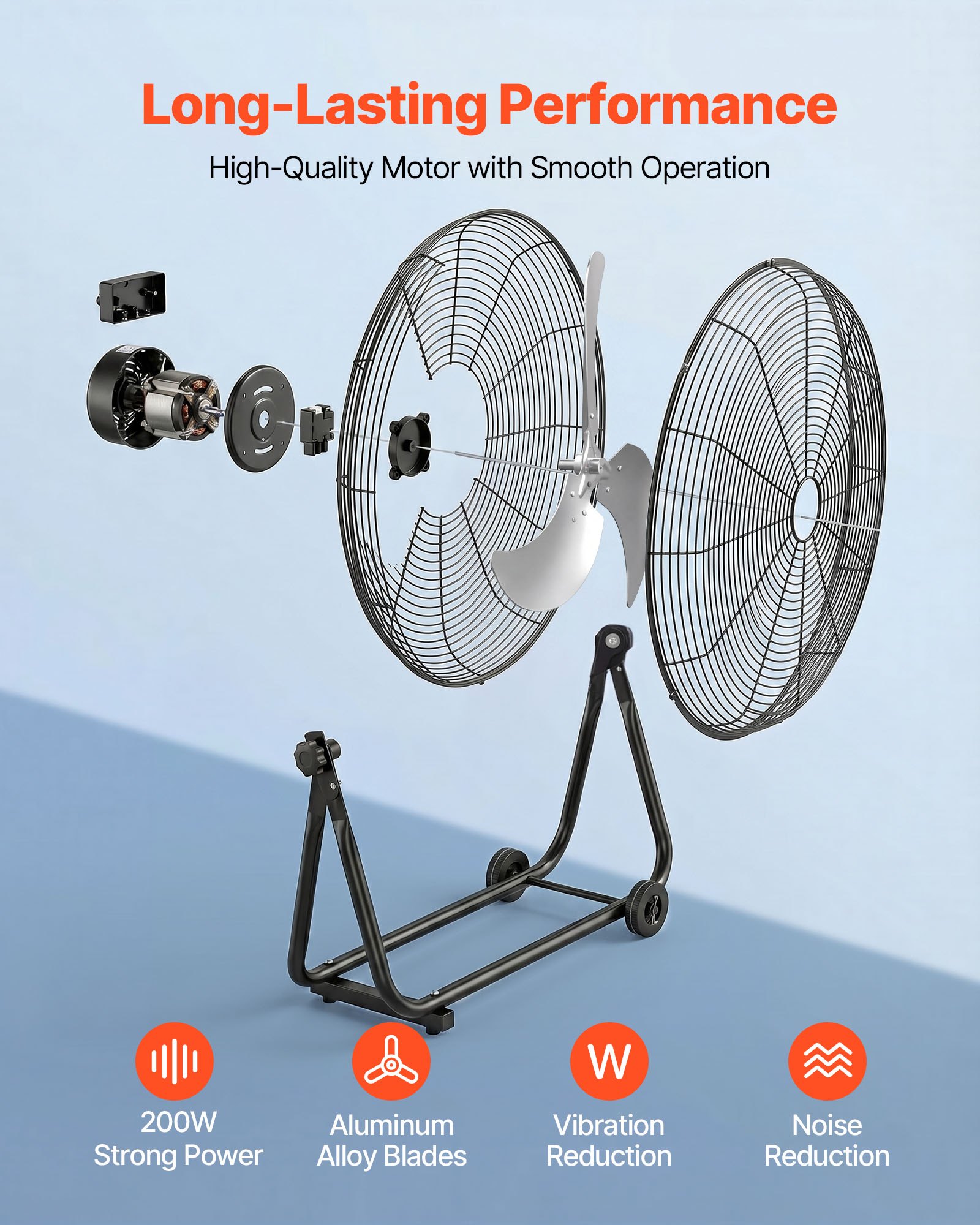 VEVOR Ventilador de Suelo Industrial de 762 mm con 3 Niveles de Velocidades, Inclinación Ajustable 360 Grados, Ventilador de Tambor con Ruedas, Aspas de Aluminio para Garaje Taller Almacén Sótano