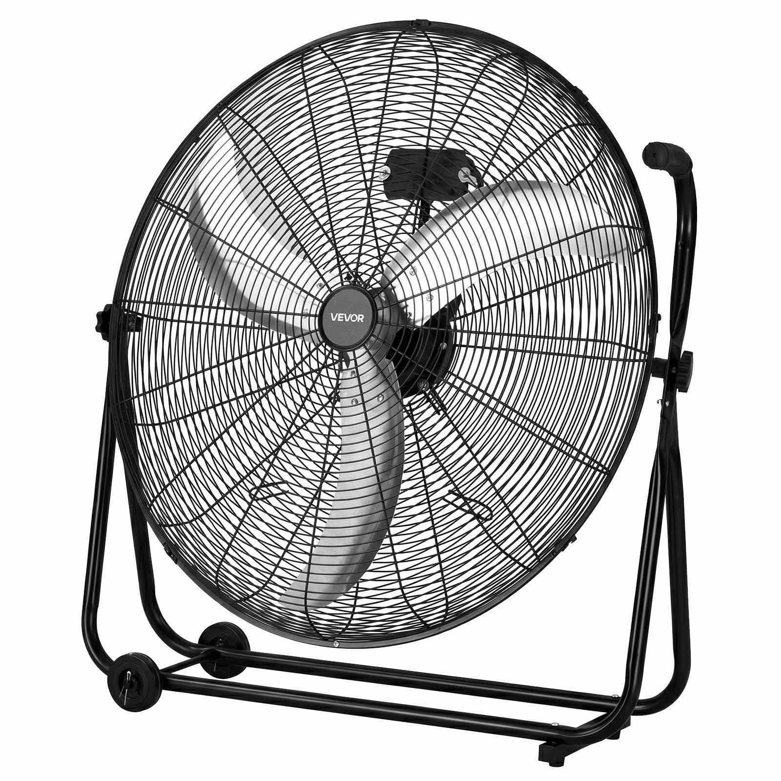 VEVOR Ventilador de Suelo Industrial de 762 mm con 3 Niveles de Velocidades, Inclinación Ajustable 360 Grados, Ventilador de Tambor con Ruedas, Aspas de Aluminio para Garaje Taller Almacén Sótano