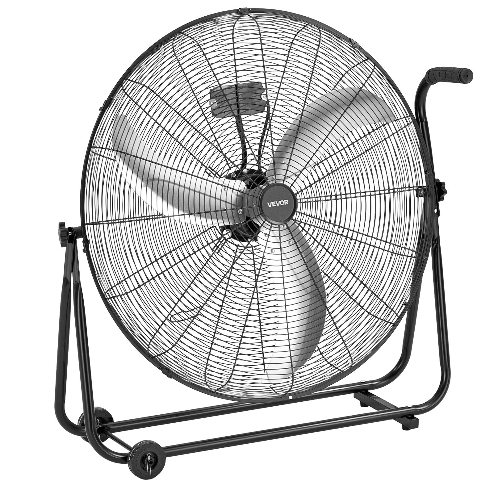 VEVOR Ventilador de Suelo Industrial de 762 mm con 3 Niveles de Velocidades, Inclinación Ajustable 360 Grados, Ventilador de Tambor con Ruedas, Aspas de Aluminio para Garaje Taller Almacén Sótano