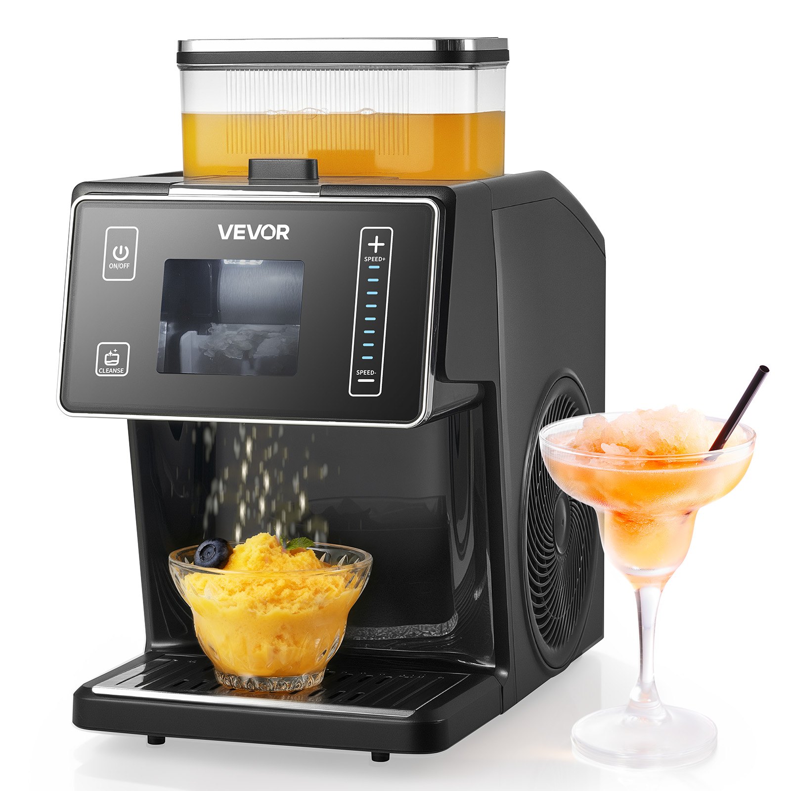 VEVOR Máquina de Hielo en Copos de Nieve, 20 kg/Día, con Cuchilla de Acero Inoxidable, con Tanque 0,8 L y Enfriamiento Rápido en 90 s, Ideal para Eventos Pequeños en Casa, 8 Velocidades, Negro