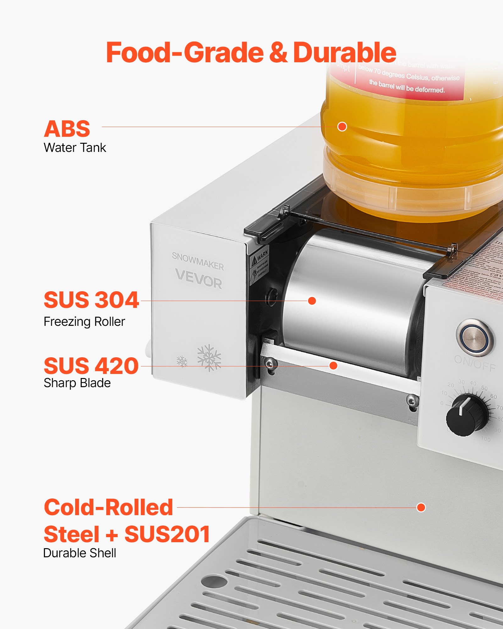 VEVOR Máquina de Hielo en Copos de Nieve, 40 kg/Día, con Cuchilla de Acero Inoxidable, con Tanque de 1,8 L y Enfriamiento Rápido en 90 s, Ideal para Eventos Pequeños en Casa, 260 x 420 x 300 mm