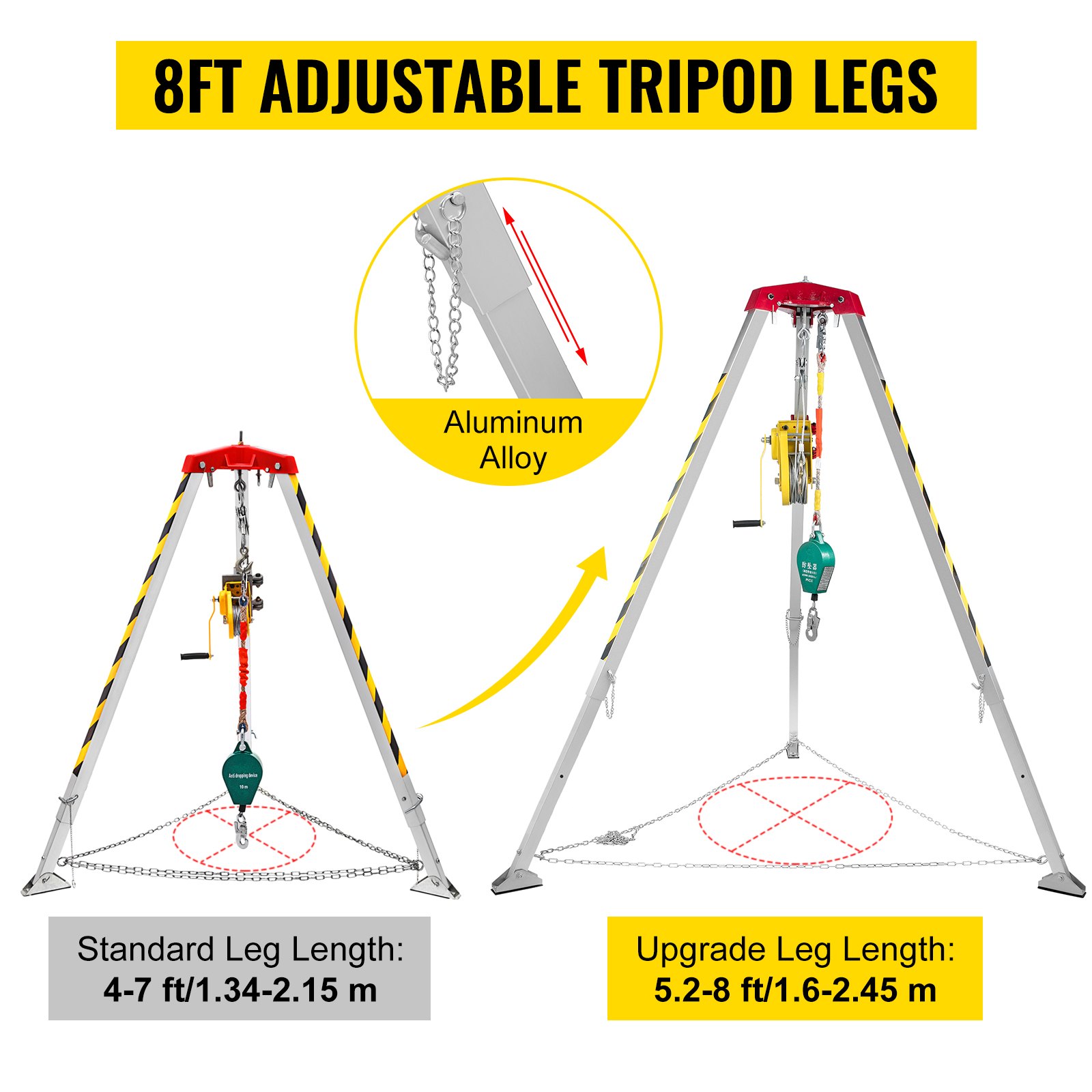 Soporte Aluminio Trípode Construcción Rescate Cabrestante 1800lb Patas De 2,45 M