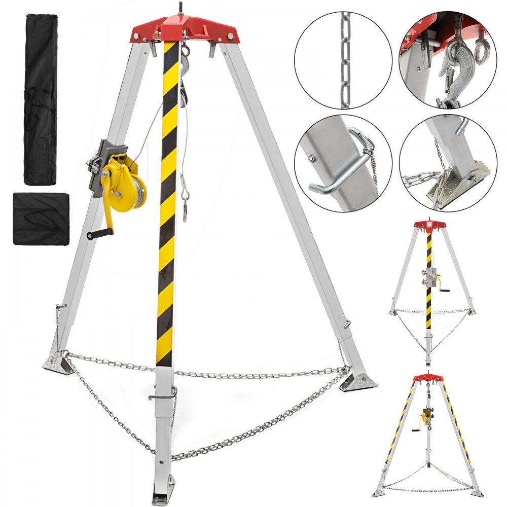 VEVOR Soporte de Aluminio ≤ 180 kg, Trípode de Construcción con Patas de Trípode Altavoz ≤500 N Trípode Rescate de Cabrestante 1,34-2,15 m Portatil Soporte 12,2 kg  Trípode de Espacio Confinado