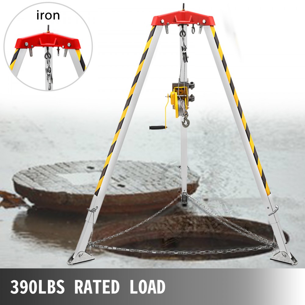 VEVOR Soporte de Aluminio ≤ 180 kg, Trípode de Construcción con Patas de Trípode Altavoz ≤500 N Trípode Rescate de Cabrestante 1,34-2,15 m Portatil Soporte 12,2 kg  Trípode de Espacio Confinado
