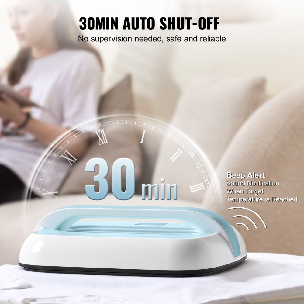 VEVOR Máquina de Impresión con Prensa de Calor para Camisetas, 770 W Prensa de Transferencia con Apagado Automático, Protección Contra Sobrecalentamiento y Ajuste de Tiempo, Color Blanco y Azul