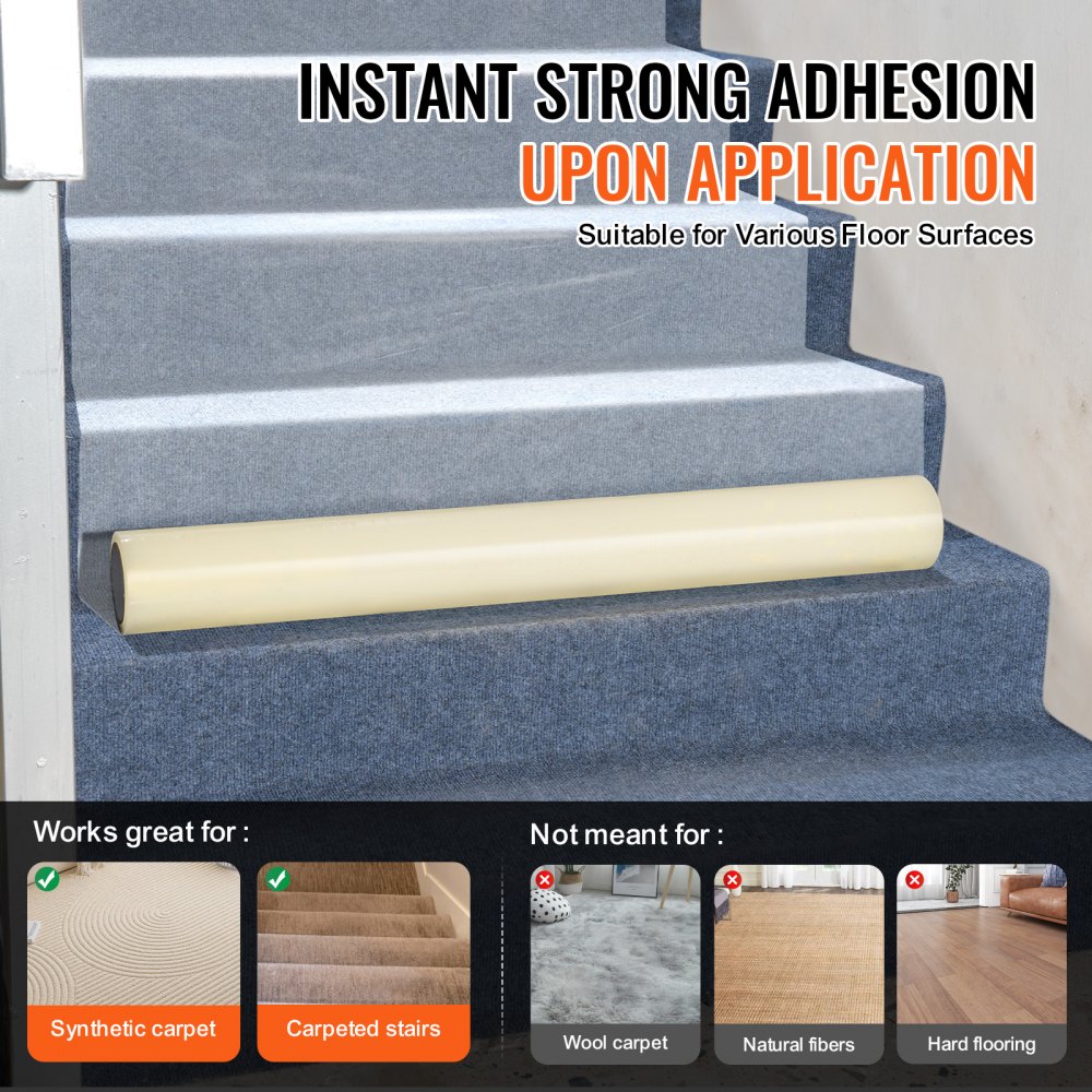 VEVOR Película Protectora para Alfombra 9,2 x 61 m con Respaldo Adhesivo, Rollo de Polietileno Autoadhesivo Antideslizante Resistente a Rayones y Derrames para Construcción, Pintura y Renovación