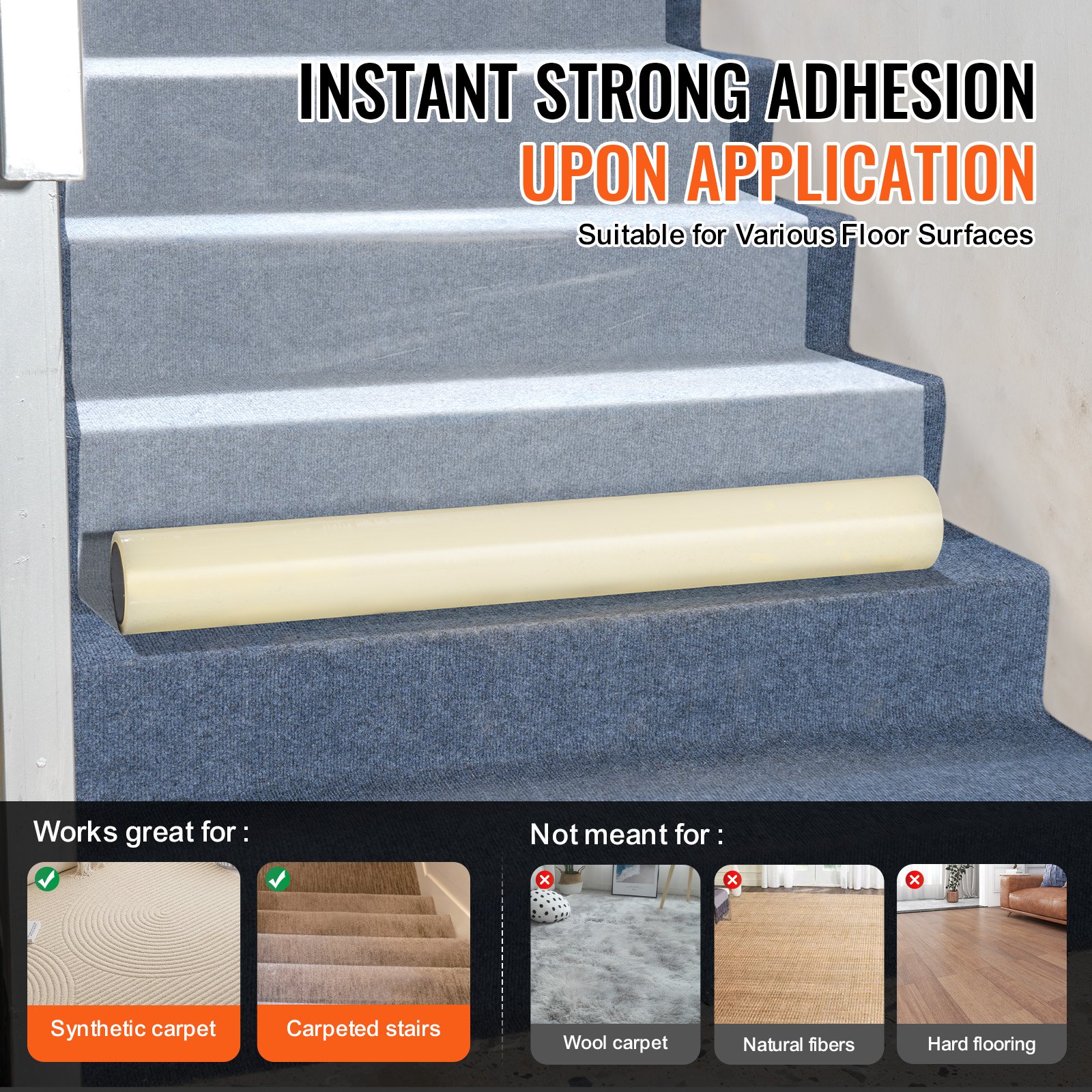 VEVOR Película Protectora para Alfombra 9,2 x 61 m con Respaldo Adhesivo, Rollo de Polietileno Autoadhesivo Antideslizante Resistente a Rayones y Derrames para Construcción, Pintura y Renovación