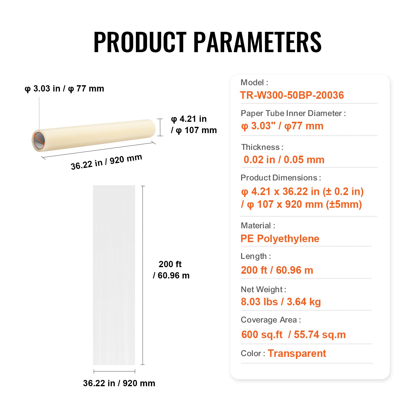 VEVOR Película Protectora para Alfombra 9,2 x 61 m con Respaldo Adhesivo, Rollo de Polietileno Autoadhesivo Antideslizante Resistente a Rayones y Derrames para Construcción, Pintura y Renovación