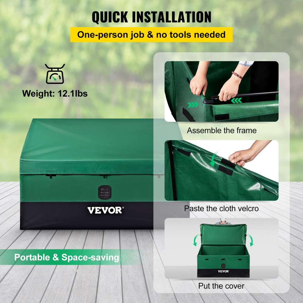 VEVOR Caja de Almacenamiento para Exteriores 100 Galones Arcón de Almacenaje para Jardín Tela Lona de PE Baúl de Almacenamiento Portátil 122 x 63 x 75 x 52 cm para Piscina Patio Jardín Garaje Verde