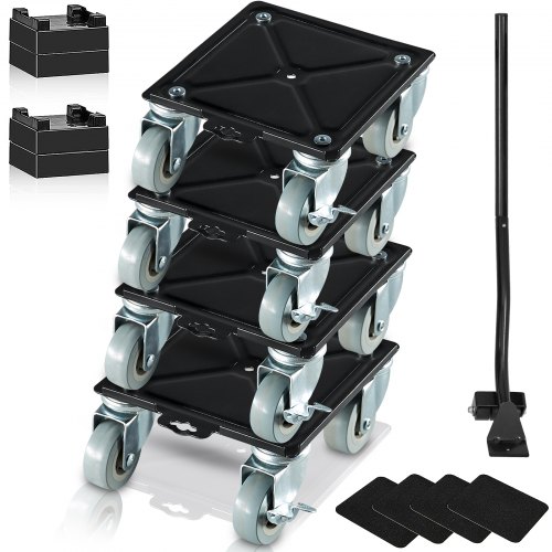 VEVOR Plataforma de Transporte de Muebles de Acero al Carbono de 4 Ruedas de PP Giratorias 360° Transportador de Muebles Carga de 454 kg Plataforma Rodante Manipulación de Muebles Nevera Sofá Armario