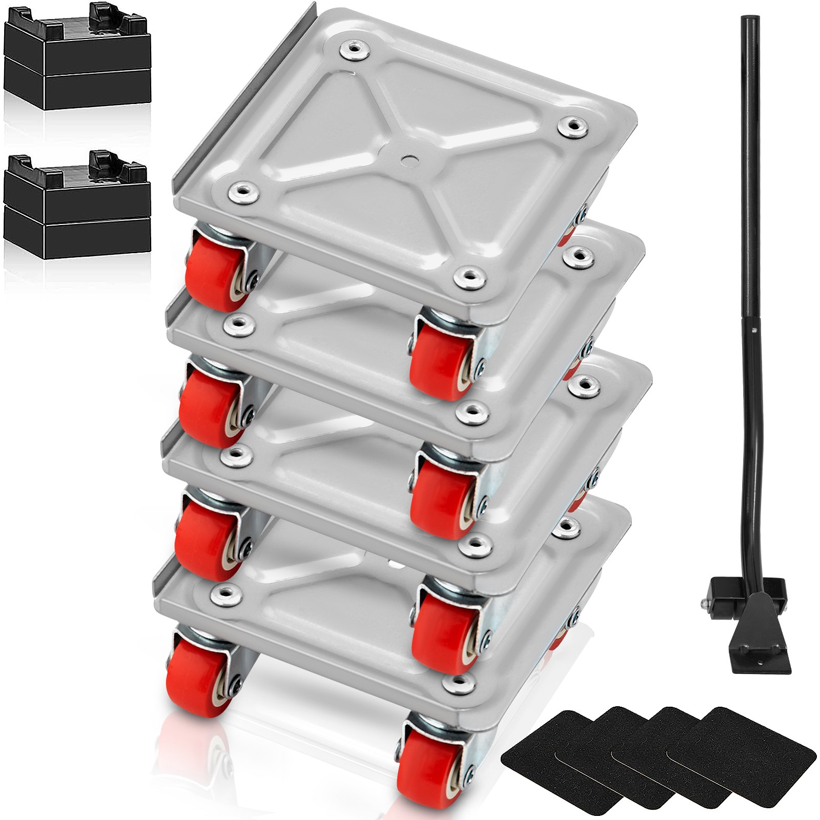 VEVOR Carro de Mudanzas 4PCS Mueve Muebles Pesados Capacidad 113,4 kg Acero al Carbono 4 Ruedas 360° Giro PP Plataforma Rodante Manejo de Muebles Mudanza Nevera Sofá Armario