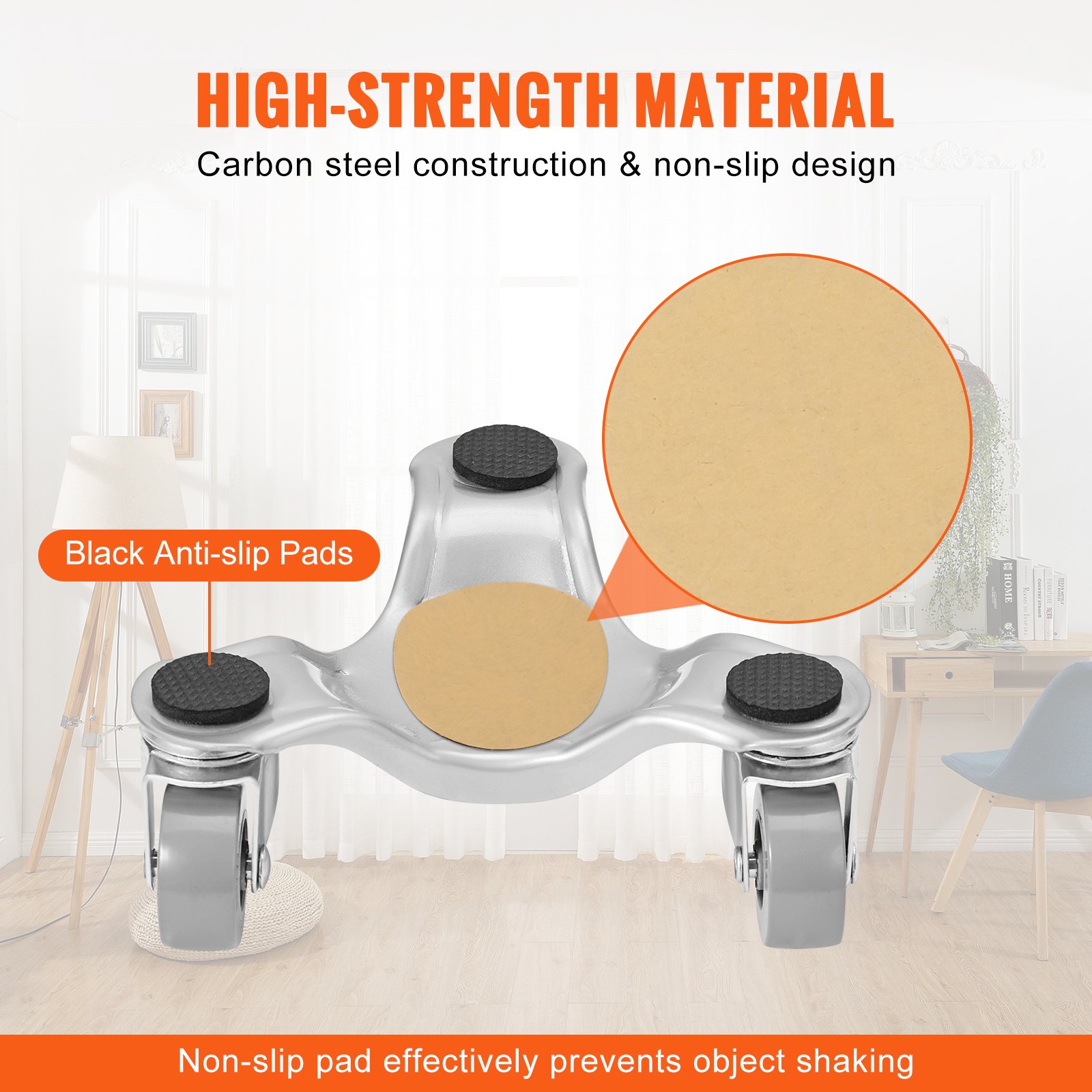 VEVOR Carro de Mudanzas de acero de 6" con ruedas giratorias PP de 360° y tapa antideslizante, juego de herramientas de elevación de muebles de 3 ruedas para mover muebles pesados refrigerador sofá