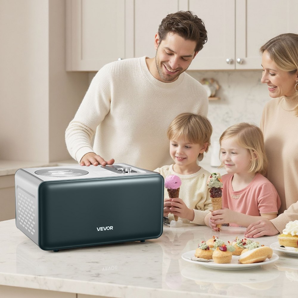 VEVOR Máquina Automática para Hacer Helados 1,5 L con Compresor Incorporado sin Precongelación Heladera Automática de 3 Modos 425 x 290 x 245 mm con Tapa Transparente para Cocina Doméstica, Negro