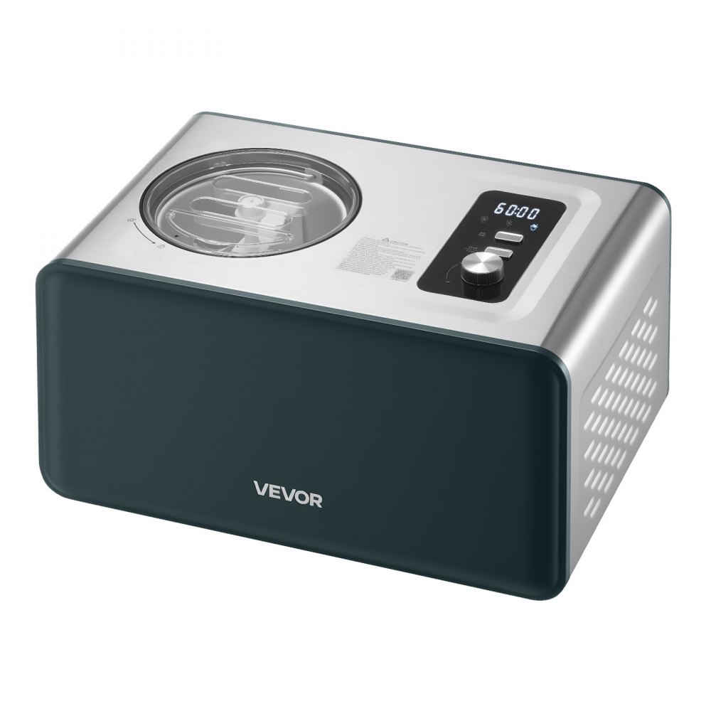 VEVOR Máquina Automática para Hacer Helados 1,5 L con Compresor Incorporado sin Precongelación Heladera Automática de 3 Modos 425 x 290 x 245 mm con Tapa Transparente para Cocina Doméstica, Negro