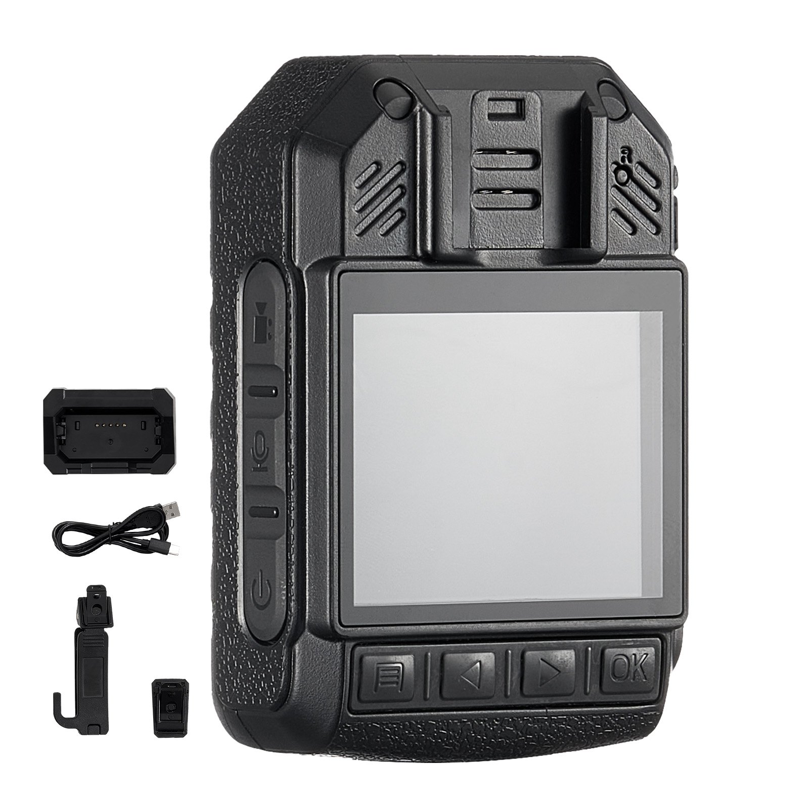 VEVOR Cámara corporal de policía HD 1440P, cámara corporal de 64 GB con grabación de audio y vídeo, batería incorporada de 3500 mAh, LCD de 2,0 pulgadas, visión nocturna infrarroja, cámara corporal personal GPS resistente al agua para las fuerzas del orden