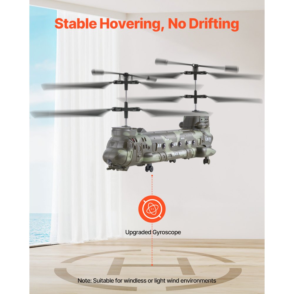 VEVOR Helicóptero Militar de Control Remoto de 2,4 GHz 3,5 Canales para Niños 20 Minutos de Vuelo Despegue/Aterrizaje con una sola Tecla y Luces LED Avión de Juguete para Niños Mayores de 8 Años