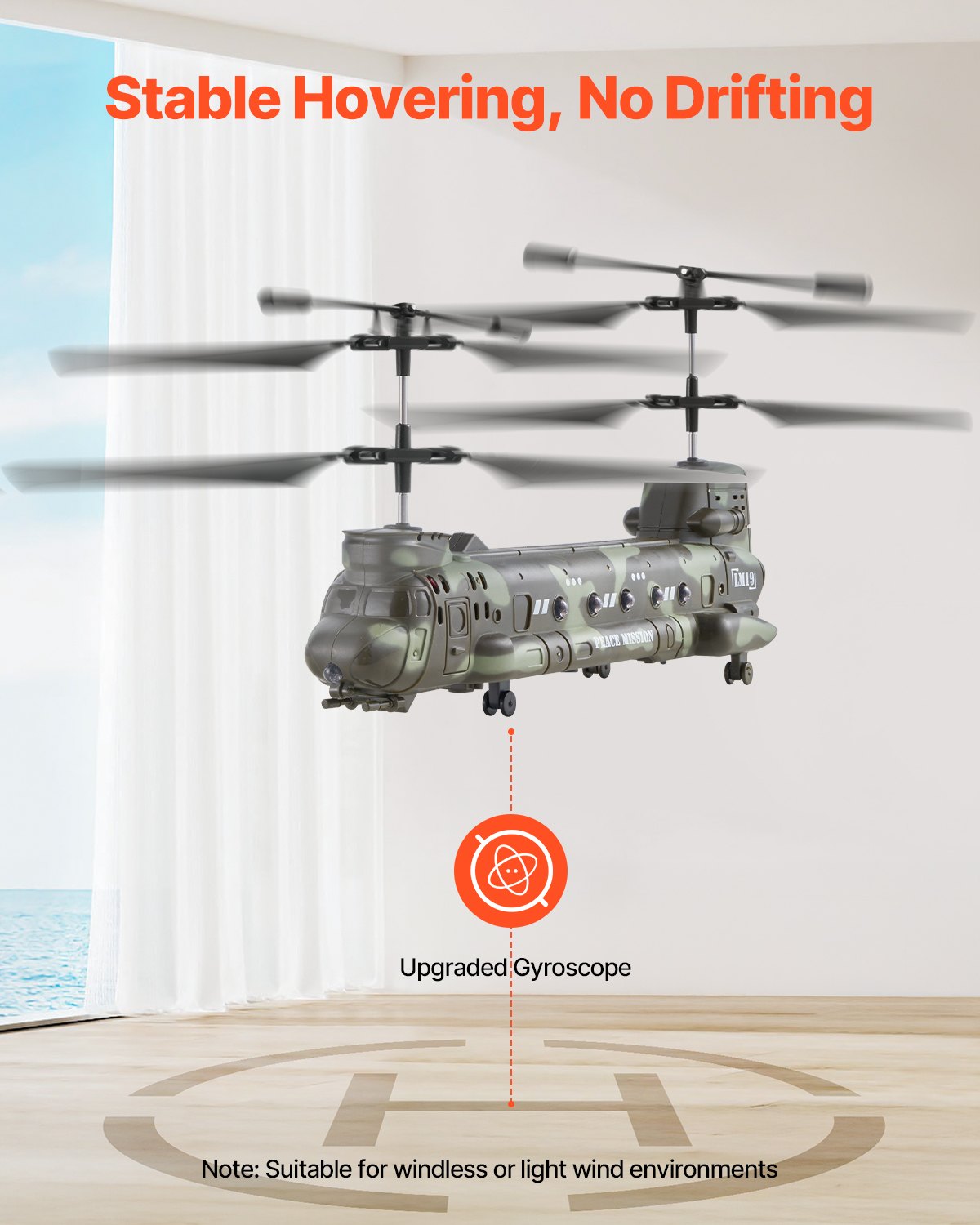 VEVOR Helicóptero Militar de Control Remoto de 2,4 GHz 3,5 Canales para Niños 20 Minutos de Vuelo Despegue/Aterrizaje con una sola Tecla y Luces LED Avión de Juguete para Niños Mayores de 8 Años