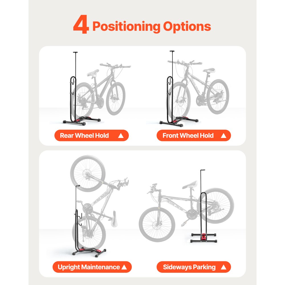 VEVOR Soporte para Bicicletas de Montaña y Carretera de 406,4-700 mm Vertical y Horizontal Portabicicletas de Suelo para Estacionamiento y Almacenamiento en Garaje, Porche, Interior, Exterior, Negro