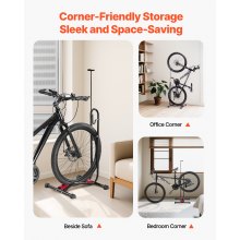 VEVOR Soporte para Bicicletas de Montaña y Carretera de 406,4-700 mm Vertical y Horizontal Portabicicletas de Suelo para Estacionamiento y Almacenamiento en Garaje, Porche, Interior, Exterior, Negro