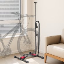 VEVOR Soporte para Bicicletas de Montaña y Carretera de 406,4-700 mm Vertical y Horizontal Portabicicletas de Suelo para Estacionamiento y Almacenamiento en Garaje, Porche, Interior, Exterior, Negro