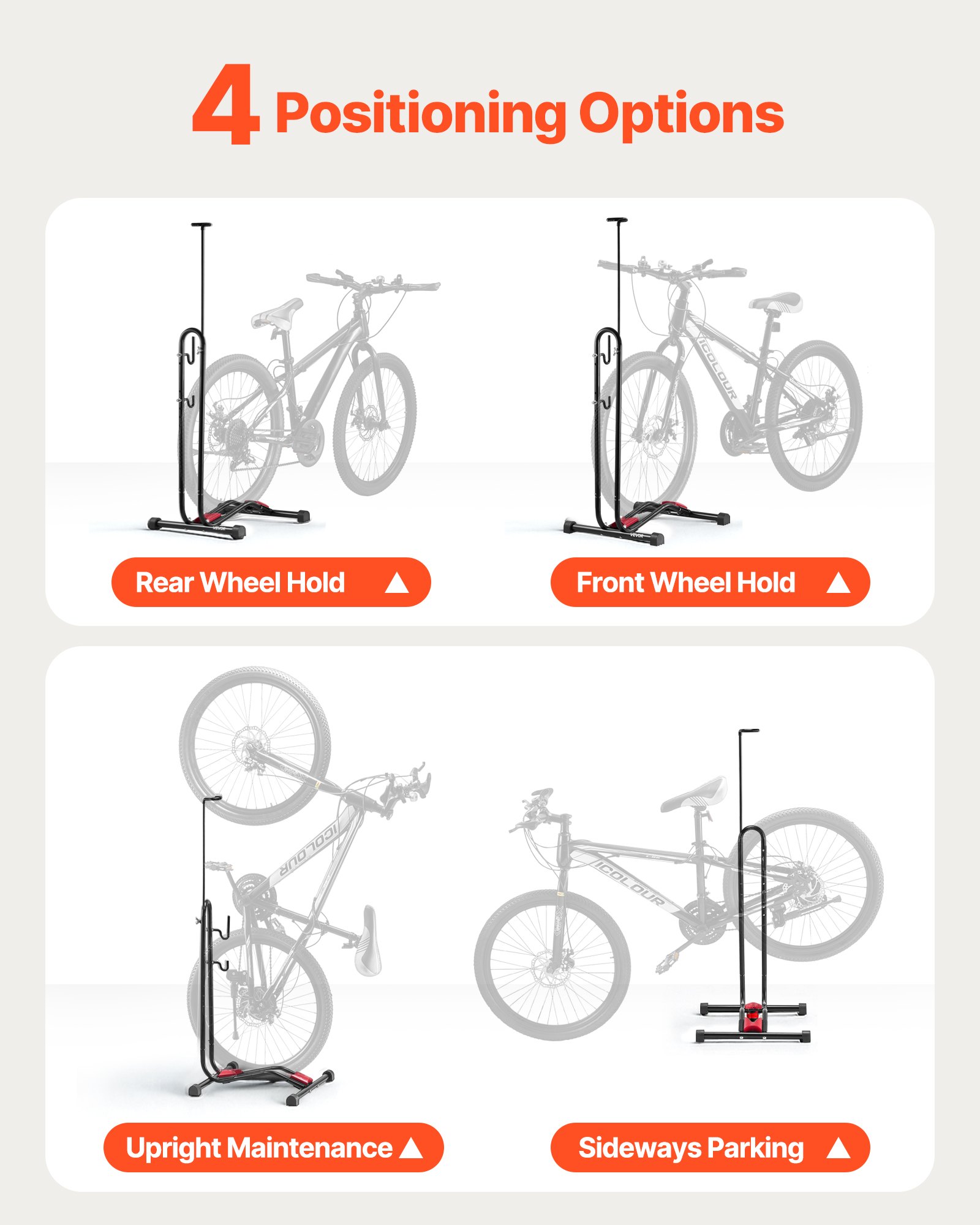 VEVOR Soporte para Bicicletas de Montaña y Carretera de 406,4-700 mm Vertical y Horizontal Portabicicletas de Suelo para Estacionamiento y Almacenamiento en Garaje, Porche, Interior, Exterior, Negro