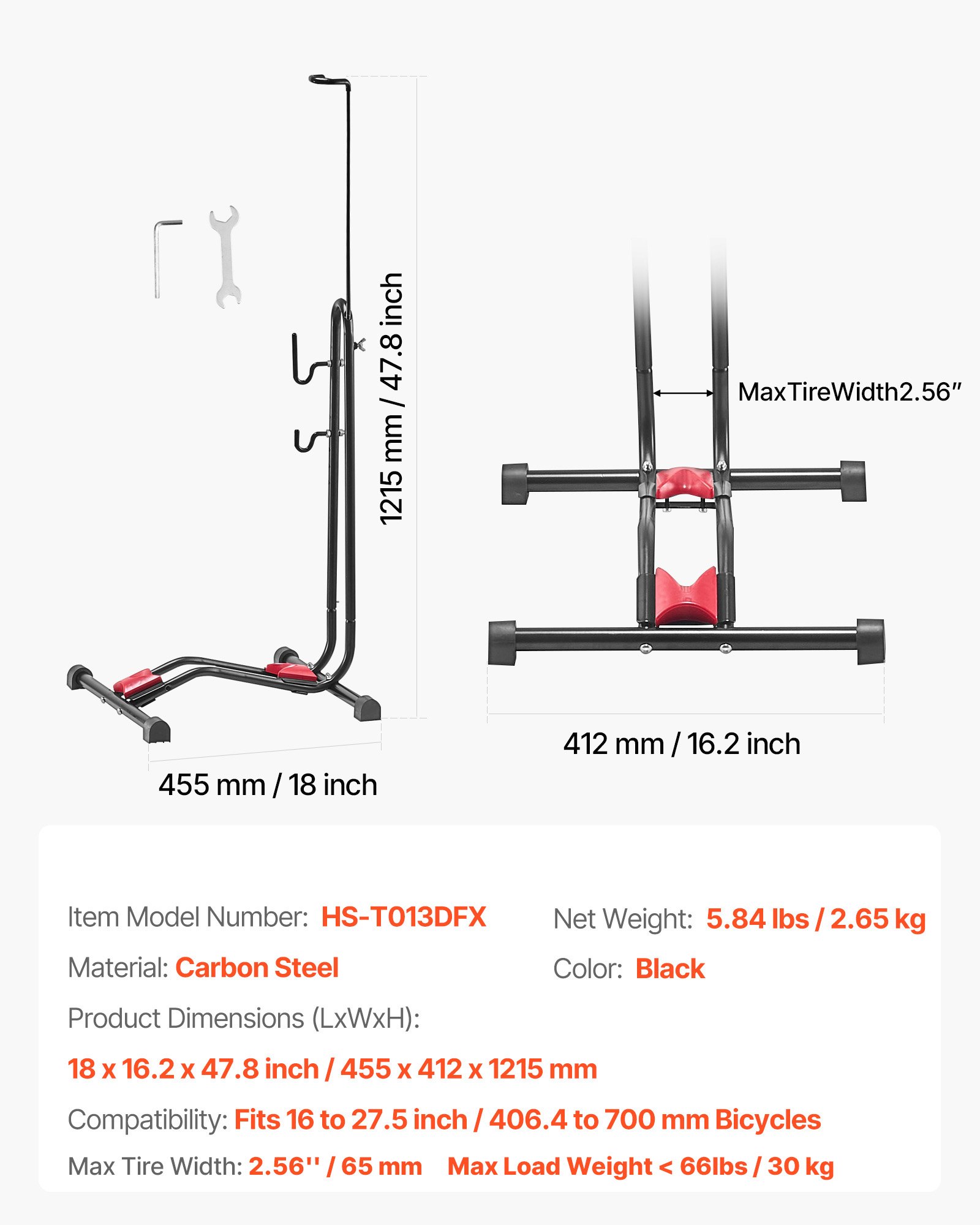 VEVOR Soporte para Bicicletas de Montaña y Carretera de 406,4-700 mm Vertical y Horizontal Portabicicletas de Suelo para Estacionamiento y Almacenamiento en Garaje, Porche, Interior, Exterior, Negro