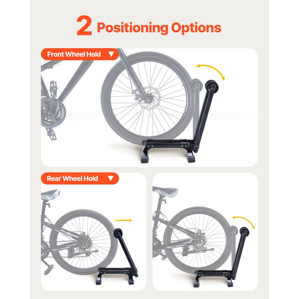 VEVOR Soporte para Aparcar Bicicletas de Montaña y Carretera de 508 a 685.8 mm Soporte de Suelo Plegable para Bicicleta de Acero para Entrada, Garaje, Casa, Aparcamiento, Almacenamiento, Negro