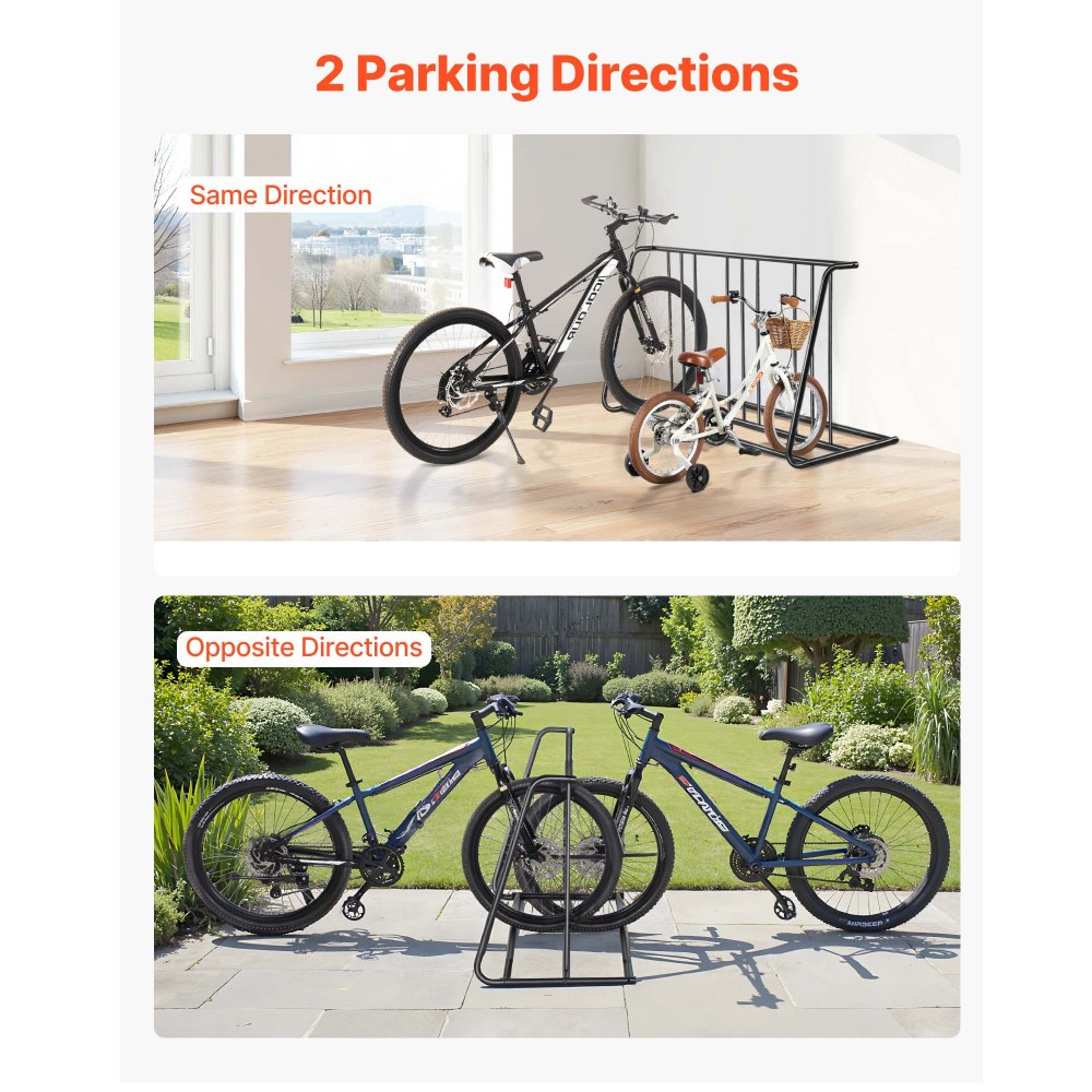 VEVOR Soporte para Aparcar 6 Bicicletas para Neumáticos hasta 7,62 cm de Ancho Aparcabicicletas de Doble Cara Soporte de Suelo para Guardar Bicicletas en Garaje, Aparcamiento, Interior, Exterior